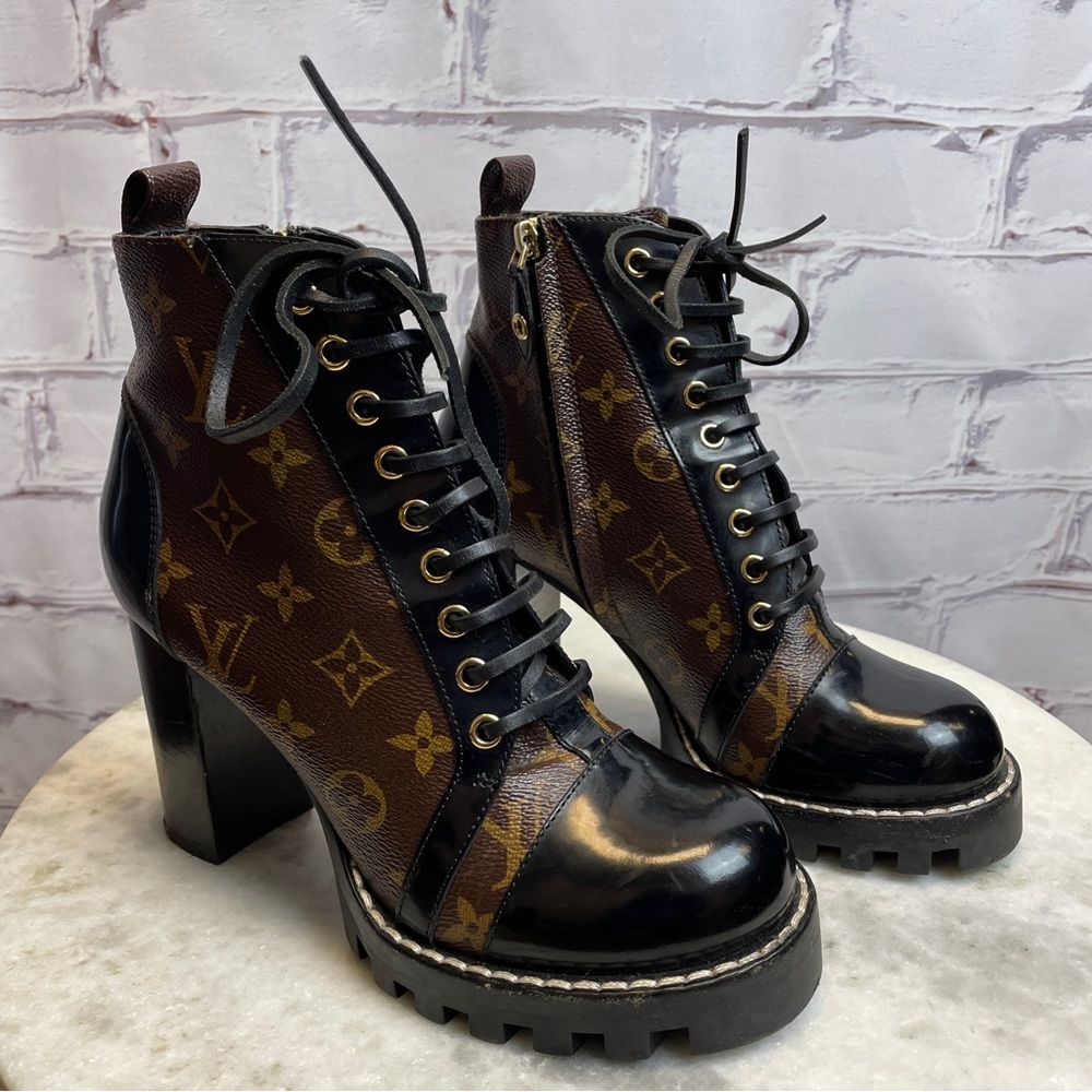 Louis Vuitton Black and Brown Lace Up Boots